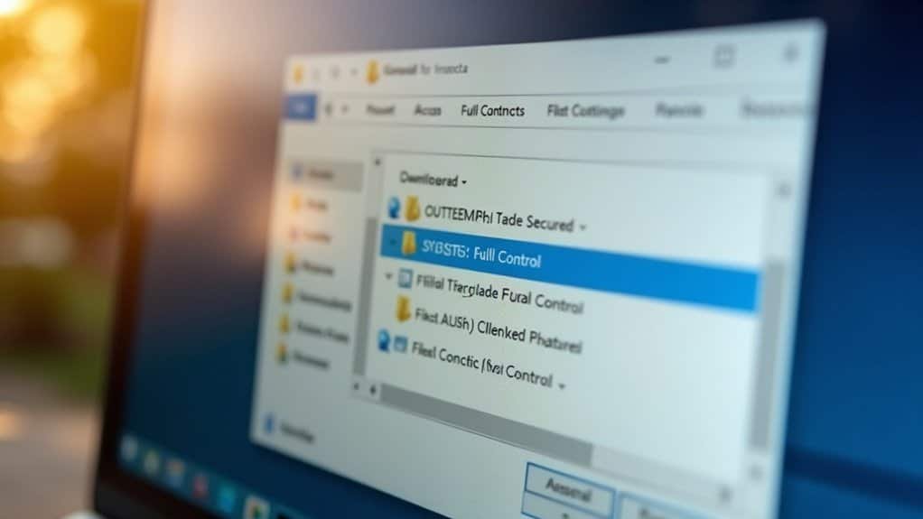 system account folder permissions